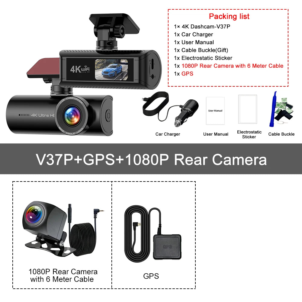 Kocam 4K WiFi Dash Cam | Dual Lens Car DVR with Night Vision and GPS alternate view