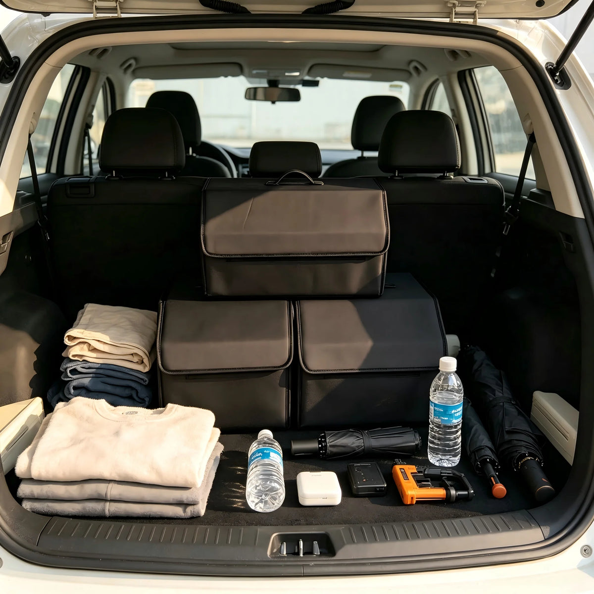 Storage Box PU Leather Multipurpose Collapsible Car Trunk Storage Organizer Car Trunk Or detail view