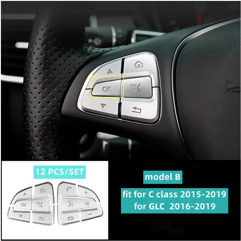 ABS Car Accessories Steering Wheel Buttons Knob Trim Cover Stickers For Mercedes Benz A detail view