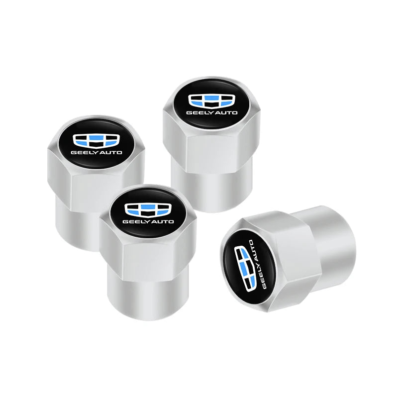 4pcs Car Tire Valve Caps Aluminum Alloy Dust Covers for Geely Models | Airtight Dustpr close-up view