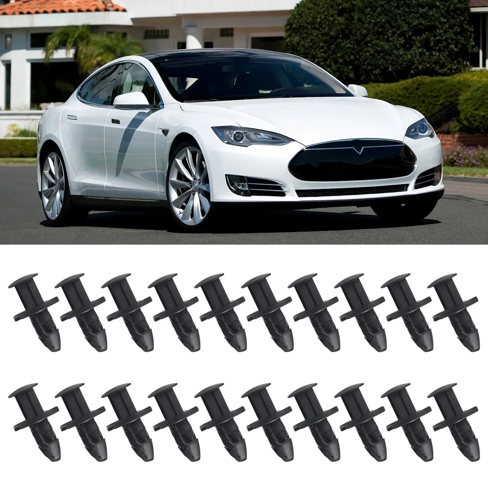 Undertray Replacement Clips for Tesla Model 3 2017 & Up | 20-Pack ABS Push Rivets close-up view