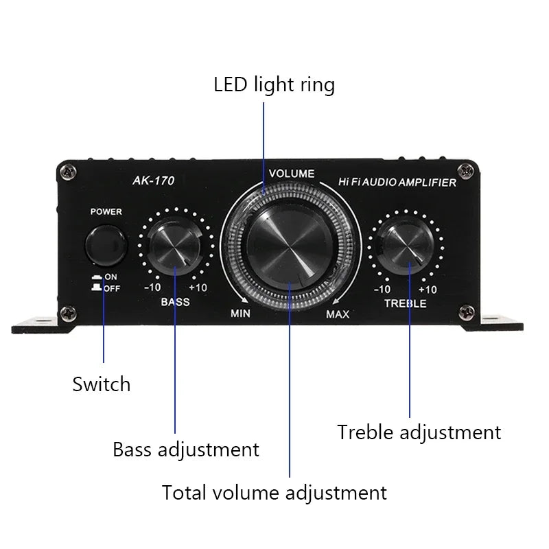 AK170 Mini Digital Power Audio Car Amplifier Blue Light Stereo Audio Amplifier for Ho lifestyle view