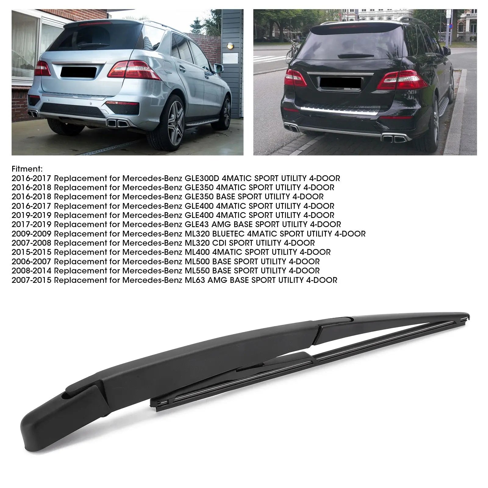 A1648200744 Rear Wiper Arm Blade Replacement for Mercedes W166 W164 ML350 ML500 | Direct Fit Rear Wi