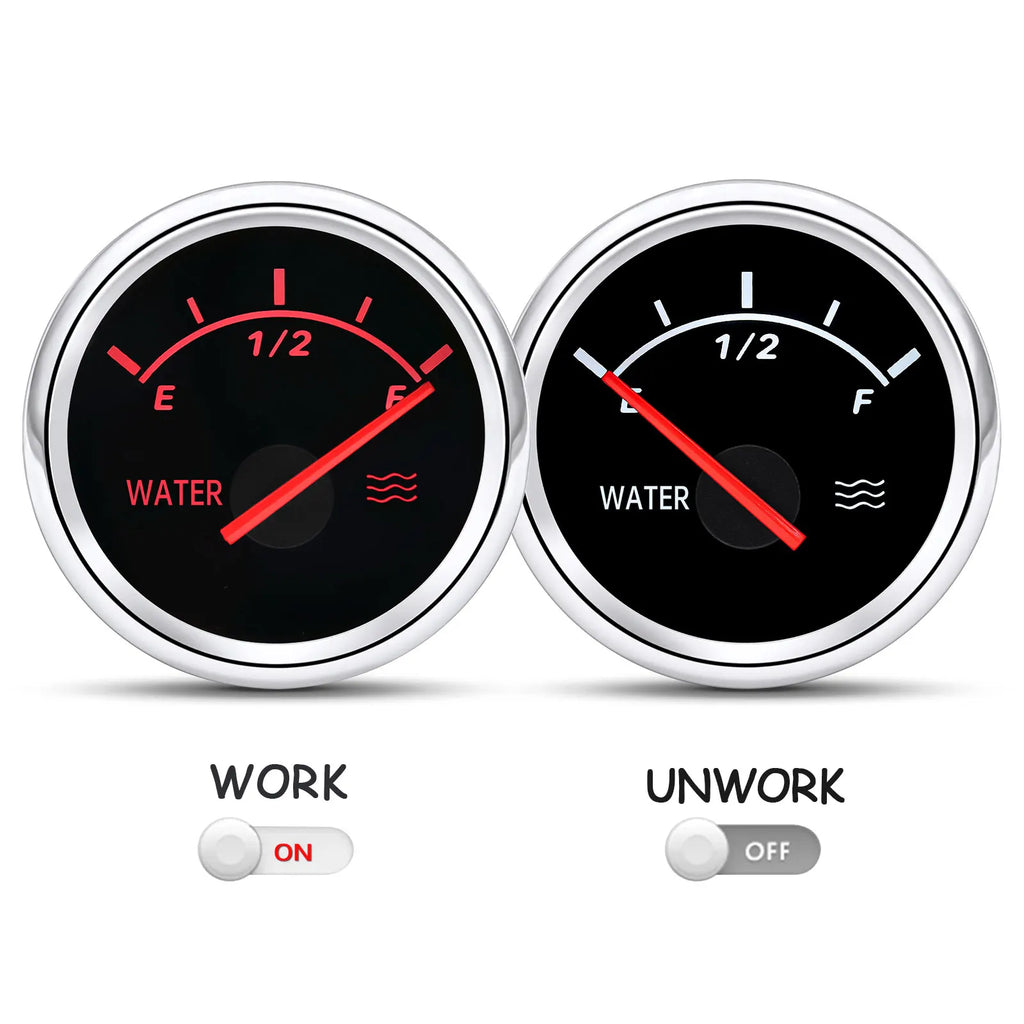 52MM Water Level Gauge with Water Level Sensor 0-190 Ohm Sensor Water Level Meter Tank Indicator with Red Backlight