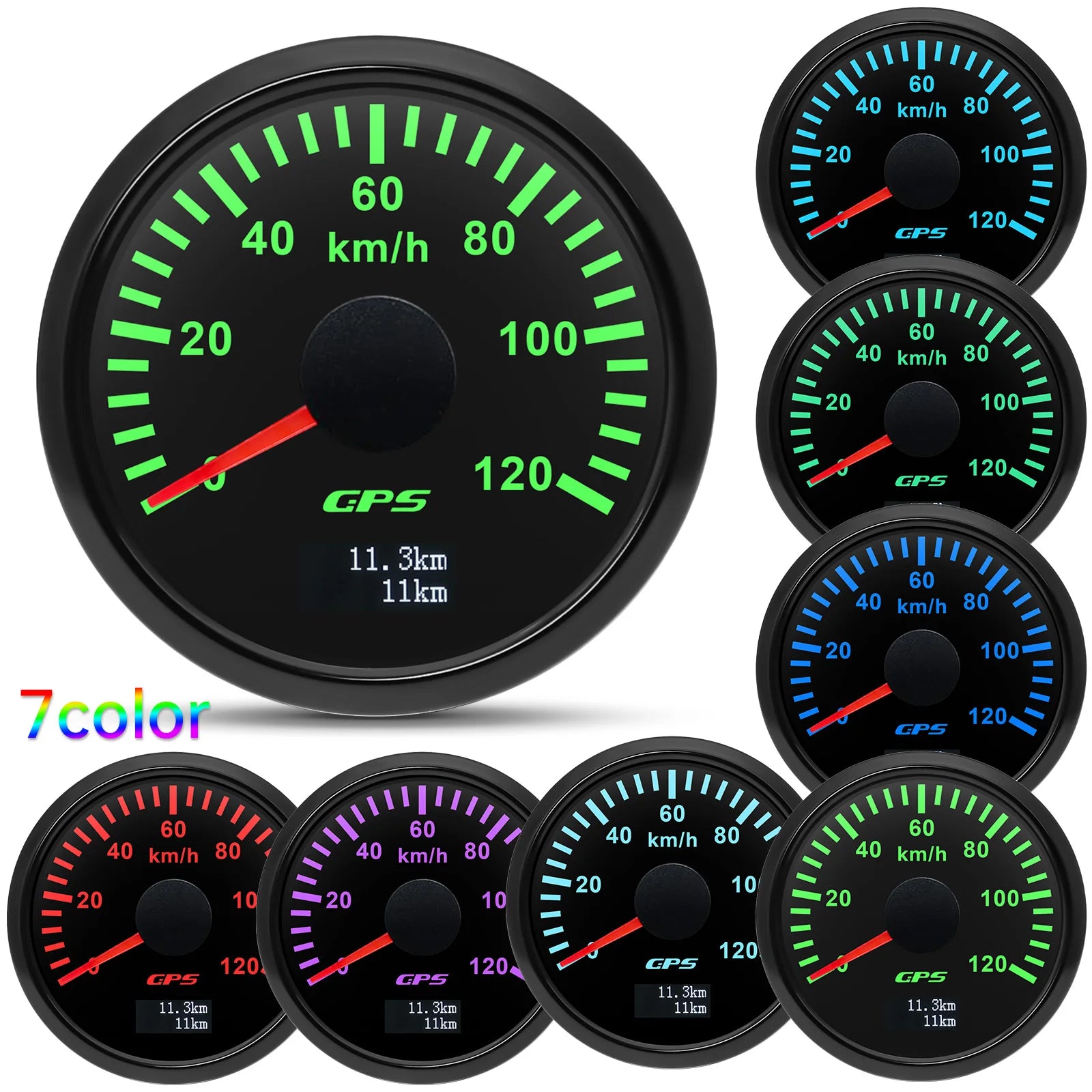 GPS Speedometer Gauge 52mm | 7 Color Backlight GPS Meter for Car Marine Boat 12V 24V close-up view