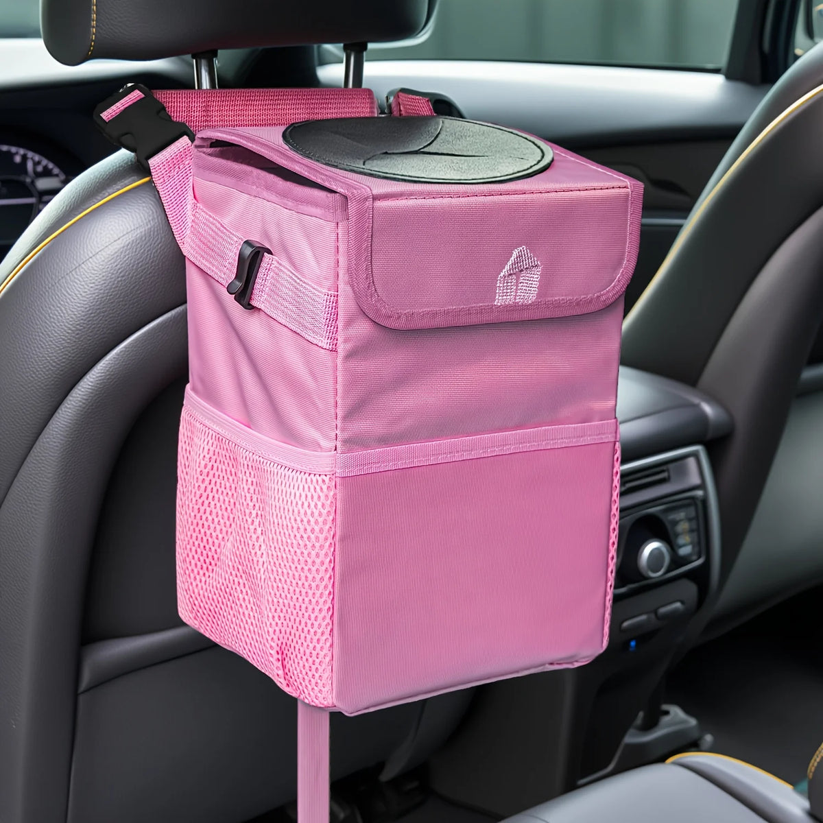 3-in-1 Car Trash Can with Lid & Waterproof Storage Bag detail view