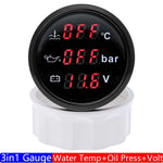 3 in 1 Digital 52mm Gauge with Alarm | Water Temperature, Oil Pressure, and Voltmeter close-up view