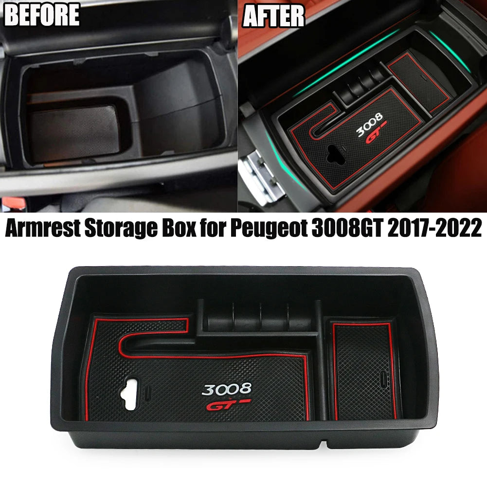 For Peugeot 3008 GT 3008GT 2017 2018 2019 Car Armrest Storage Box Arm Rest Bin Center Console Organizer Glove Tray Pallet Holder