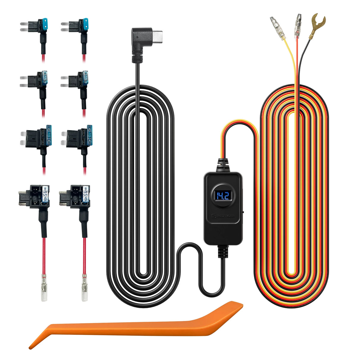 REDTIGER Dash Cam Hardwire Kit USB C PortCar DVR Record Charger Cable Kit 12V- 24V To 5V 4 Fuse Kit