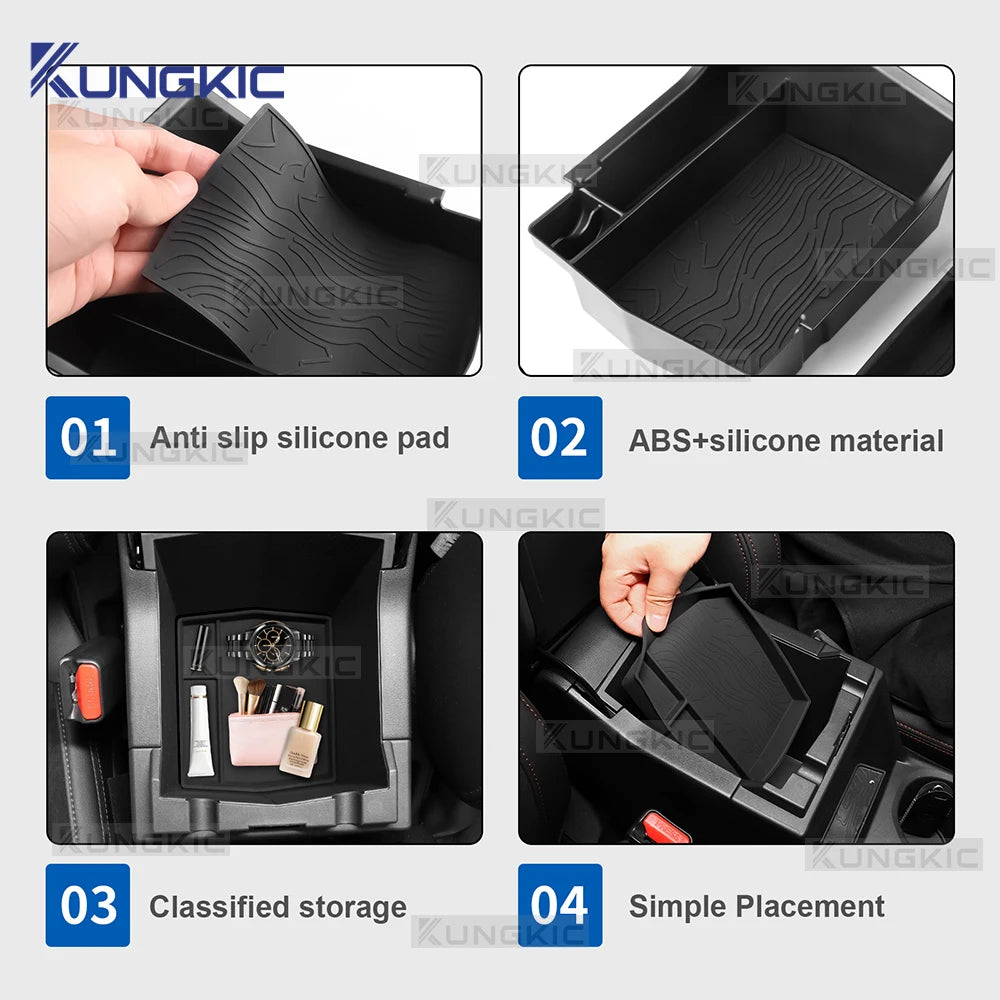  KUNGKIC For Subaru Forester 2025 2026 2027 LHD RHD Car Armrest Box Storage Tray Center Console Stowing Case With Silicone Mat