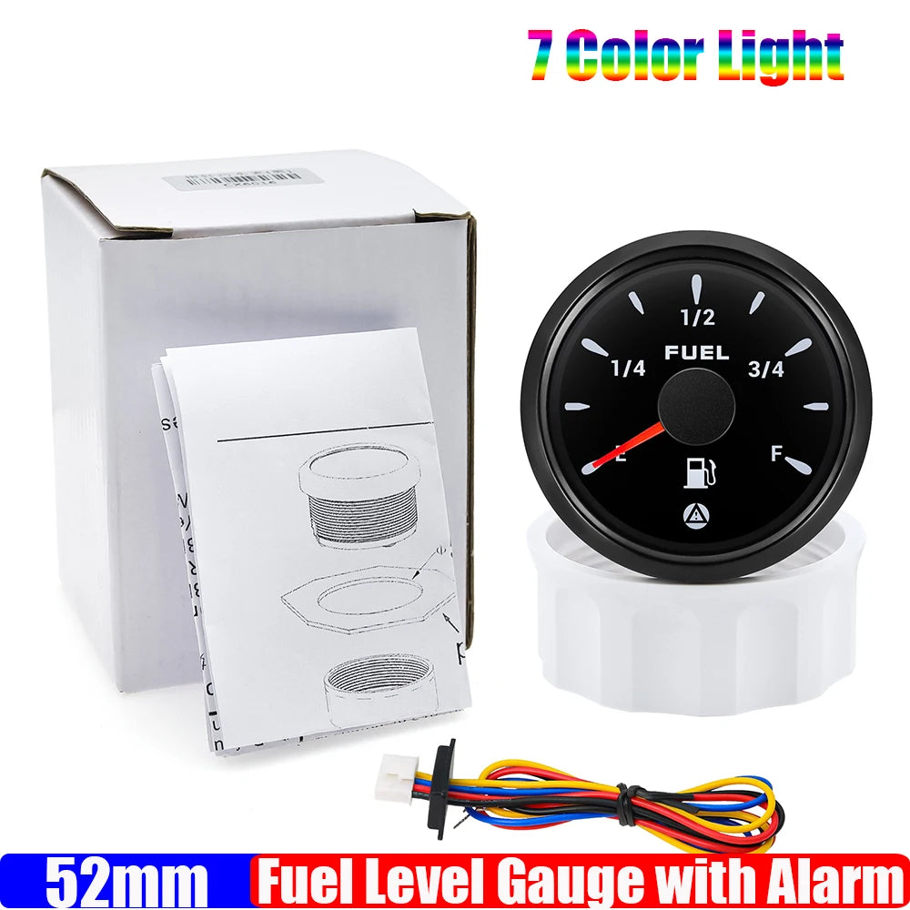 2" 52mm Fuel Level Gauge with Flashing Alarm | 7 Color Backlight for Car Boat detail view