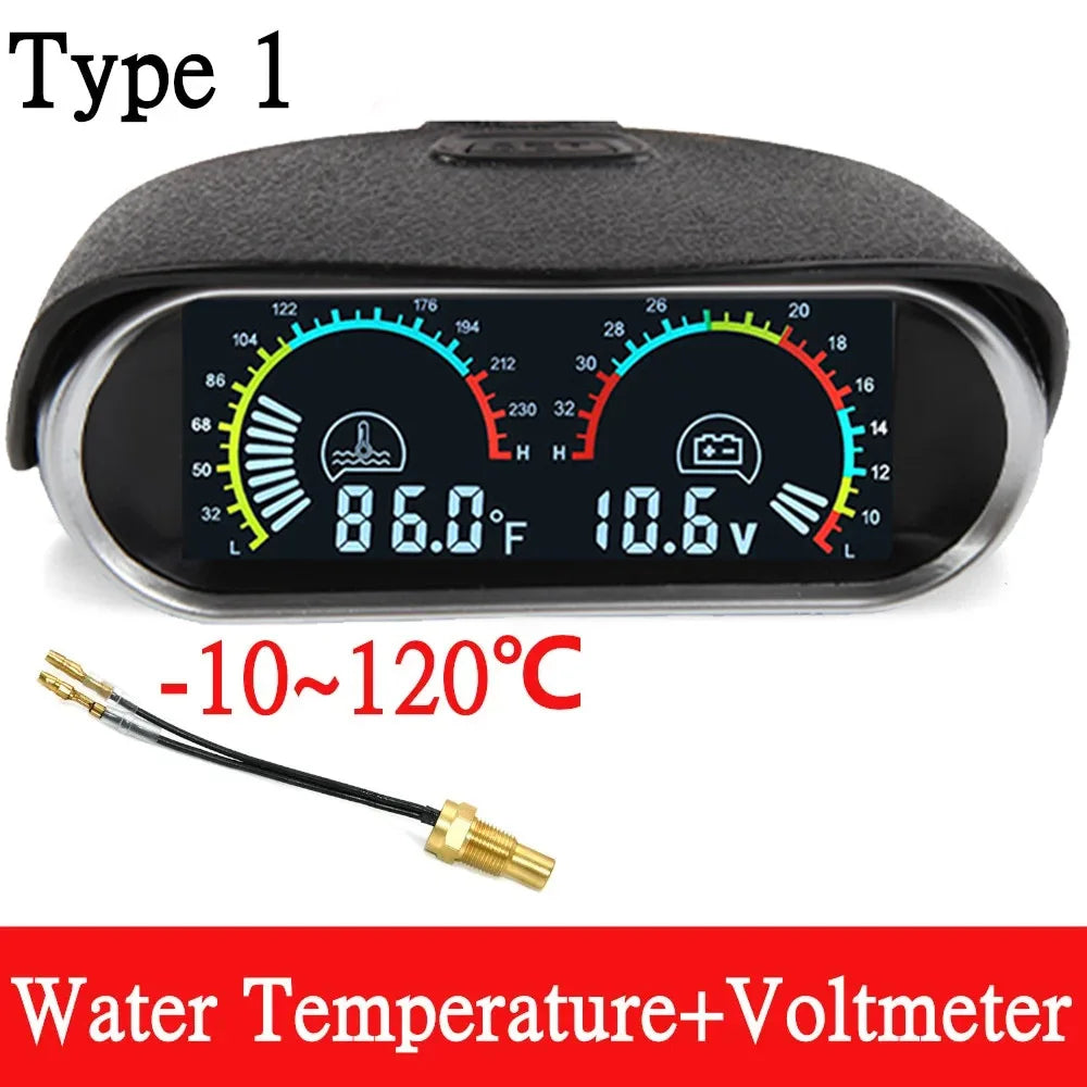 12V Car 2 in 1 LCD Gauge Voltmeter and Water Temperature Meter | 1/8 NPT Temp Sensor alternate view