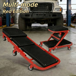 3-In-1 Auto Repair Bench with Roller Moving Tool Tray Foldable Adjustable Rolling Garage Seat 300 Lbs Capacity Lying Sitting Leaning with 6 Wheel Rollers