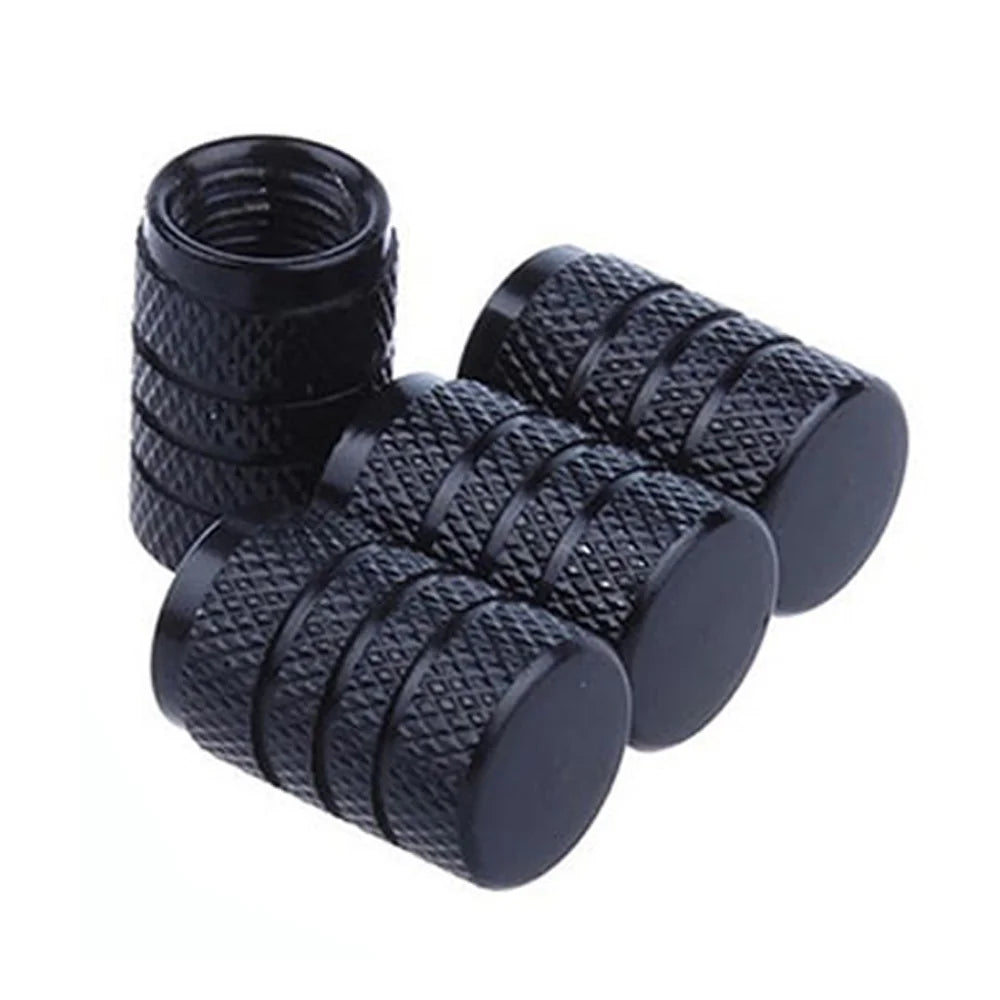 DSYCAR 4Pcs Silver Aluminum Knurling Tire Valve Stem Caps | US Schrader Compatible close-up view