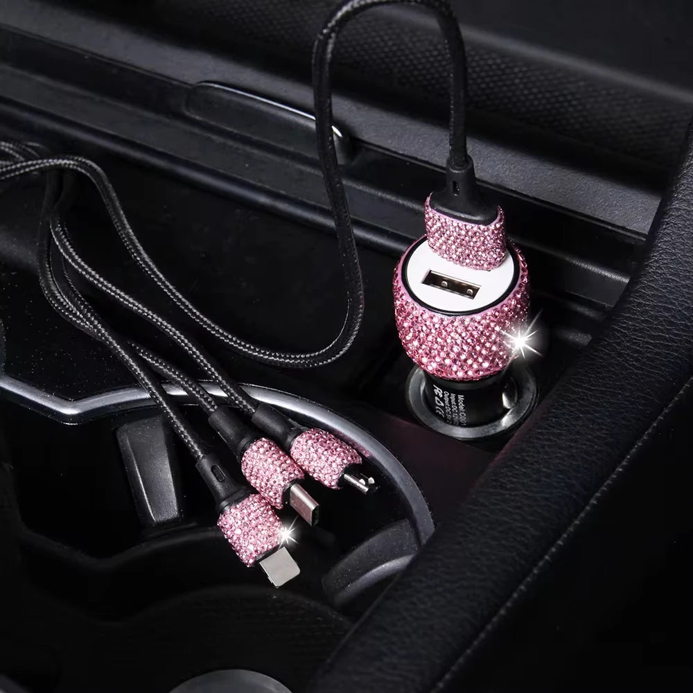 New Bling USB Car Charger 5V 2.1A Dual Port Fast Adapter Pink Car Decor Car Styling D alternate view