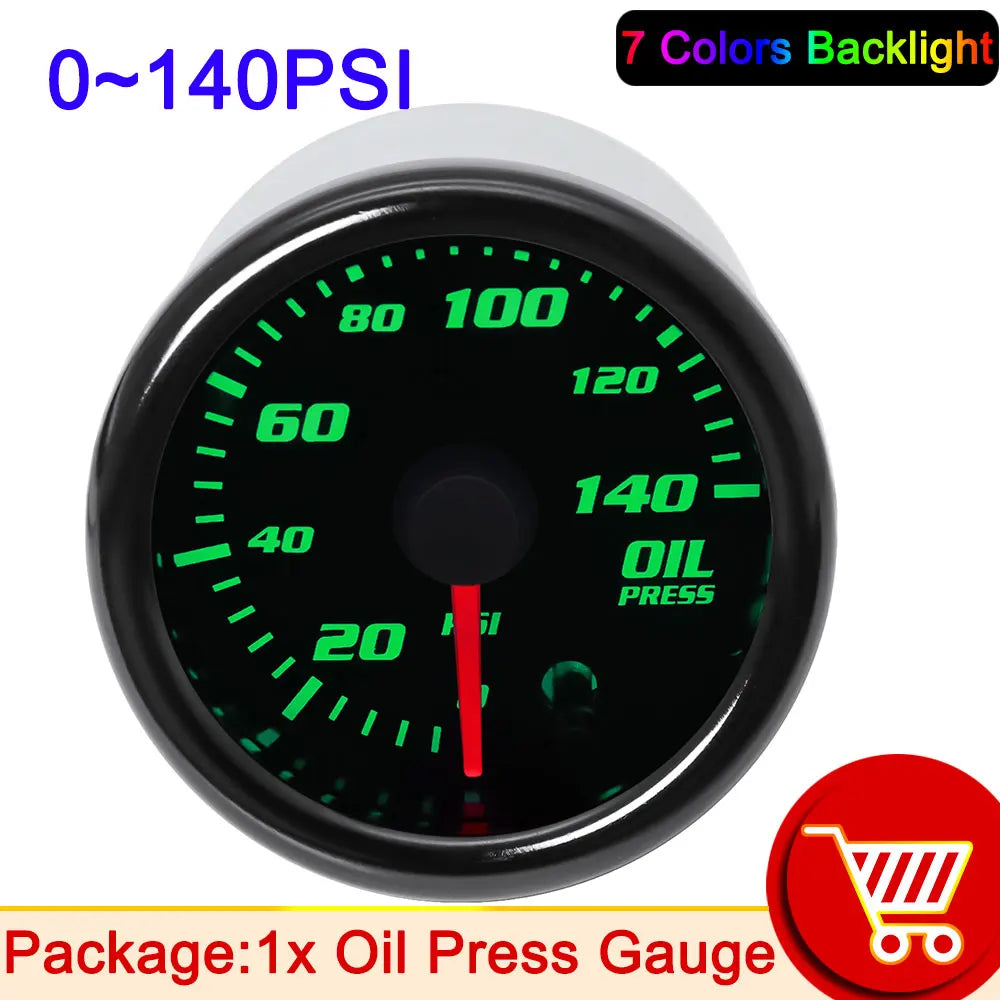 7 Color 2" 52mm Tachometer RPM Meter LED Car Auto Gauge | Universal for Gasoline Motor close-up view