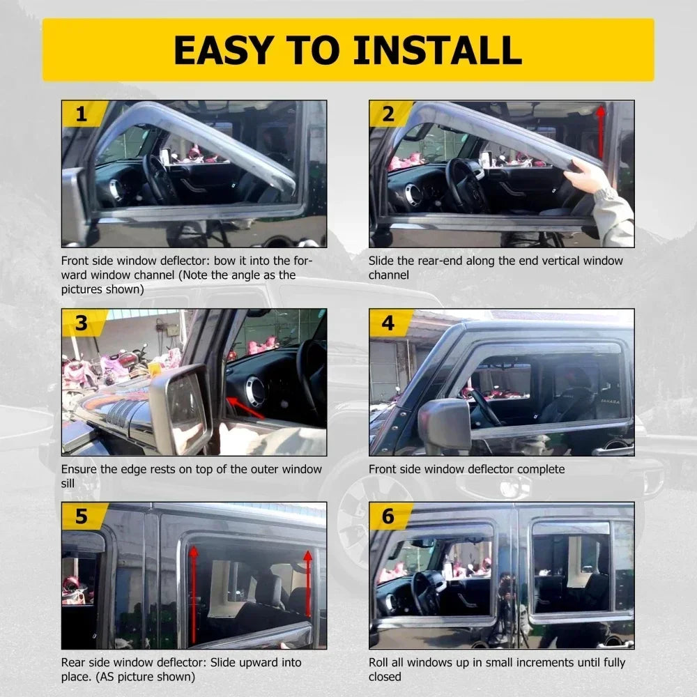4Pcs Side Window Deflectors Rain Guards for Jeep Wrangler JL 2018-2023 | In-Channel additional angle