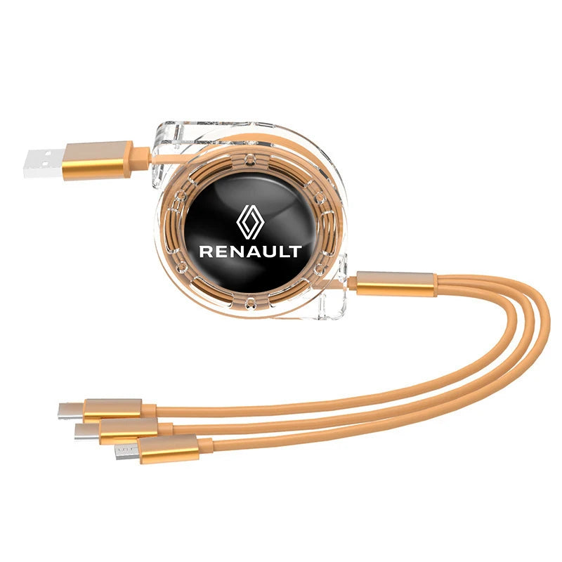 3-in-1 USB Fast Charging Cable 3A for Renault | Retractable Data Cable with 5 Gear Le lifestyle view