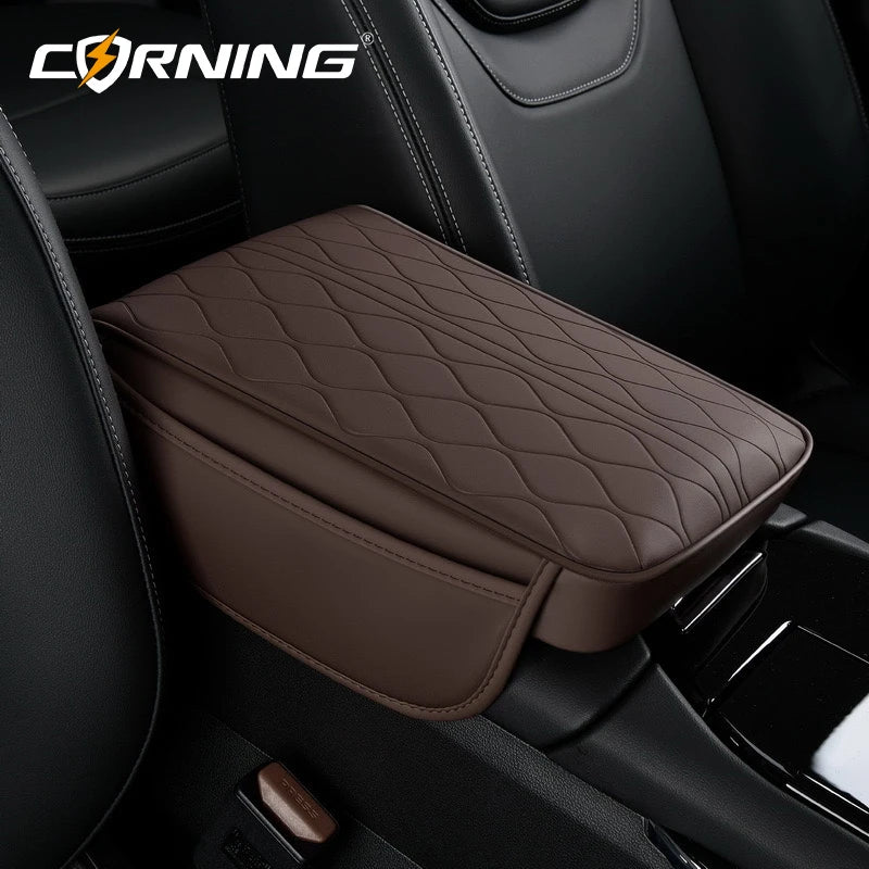 Universal Car Armrest Pad - PU Leather Memory Sponge Armrest Cushion Vehicle Center Console Cover Protector With Side Pocket