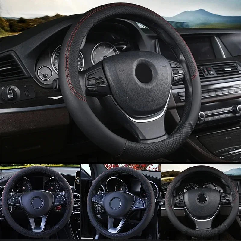 38cm Leather Steering Wheel Cover close-up view