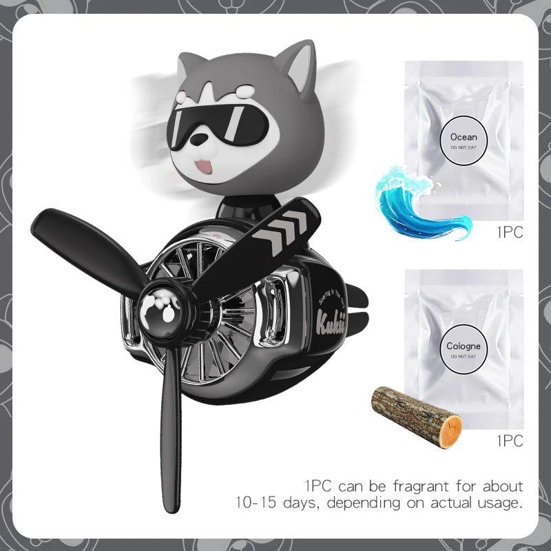 Rotating Propeller Plane Pilot Bear Car Air Freshener | Ocean Scent Vent Clip Decoration detail view