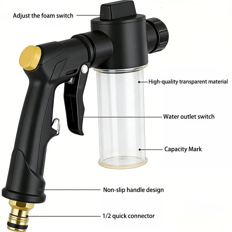 High-Pressure Car Washing Water Gun | RV External Cleaning Foam Kettle Garden Hose Noz close-up view