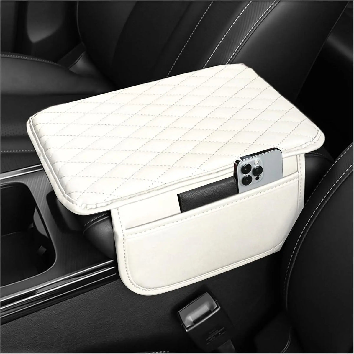 Upgraded Microfiber Leather Car Center Console Armrest Cover Cushion | with 2 Storage Bags | Universal for Most Cars
