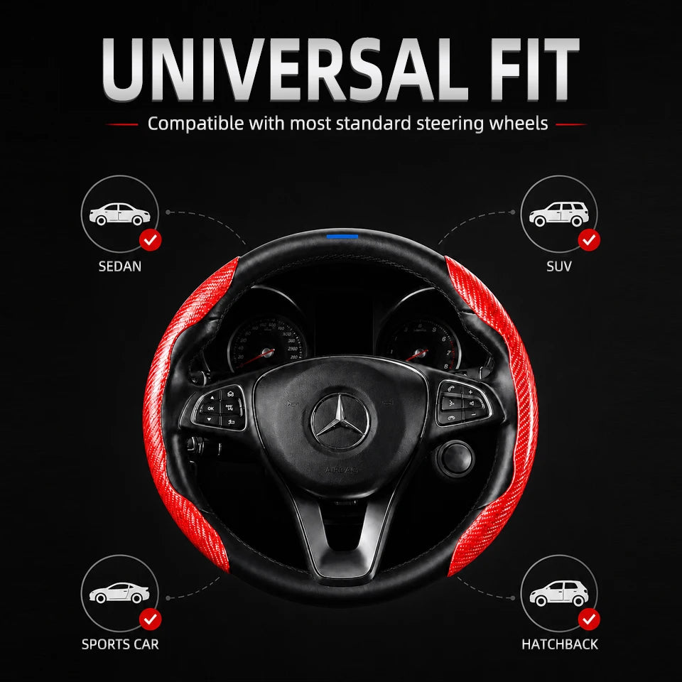 Anti‑Slip Carbon Fiber Steering Wheel Cover Ergonomic Hand Grip Wear‑Resistant Car additional angle