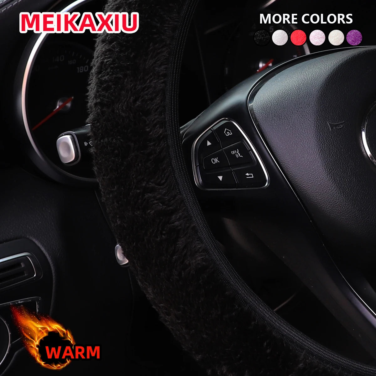Winter Plush Steering Wheel Cover Black alternate view