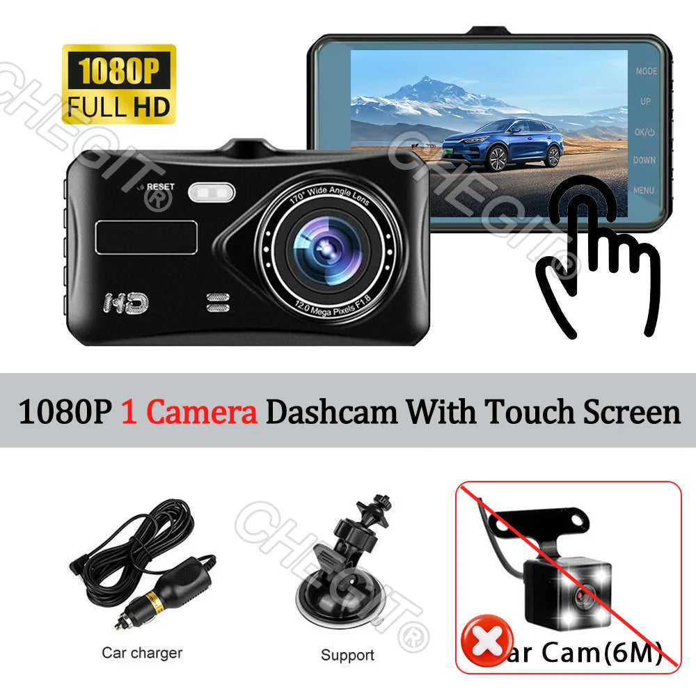 4-Inch Touch Screen Dual-Lens Car DVR | 1080P Dash Cam with Parking Monitor alternate view