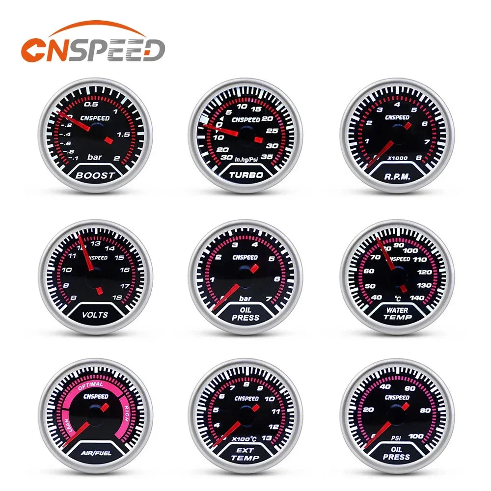 52mm Smoke Lens Car Gauge Set | 11 Types for 12V Vehicles