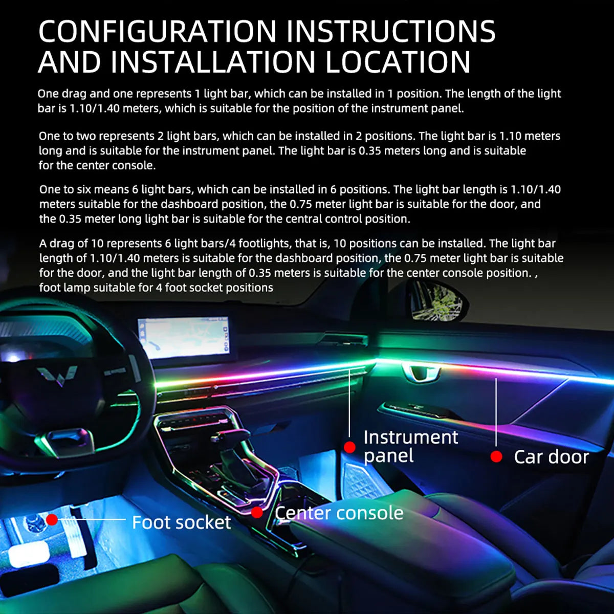 KEVANLY 10-in-1 RGB Car Ambient Light Kit | USB & APP Control, Footwell Atmosphere La lifestyle view