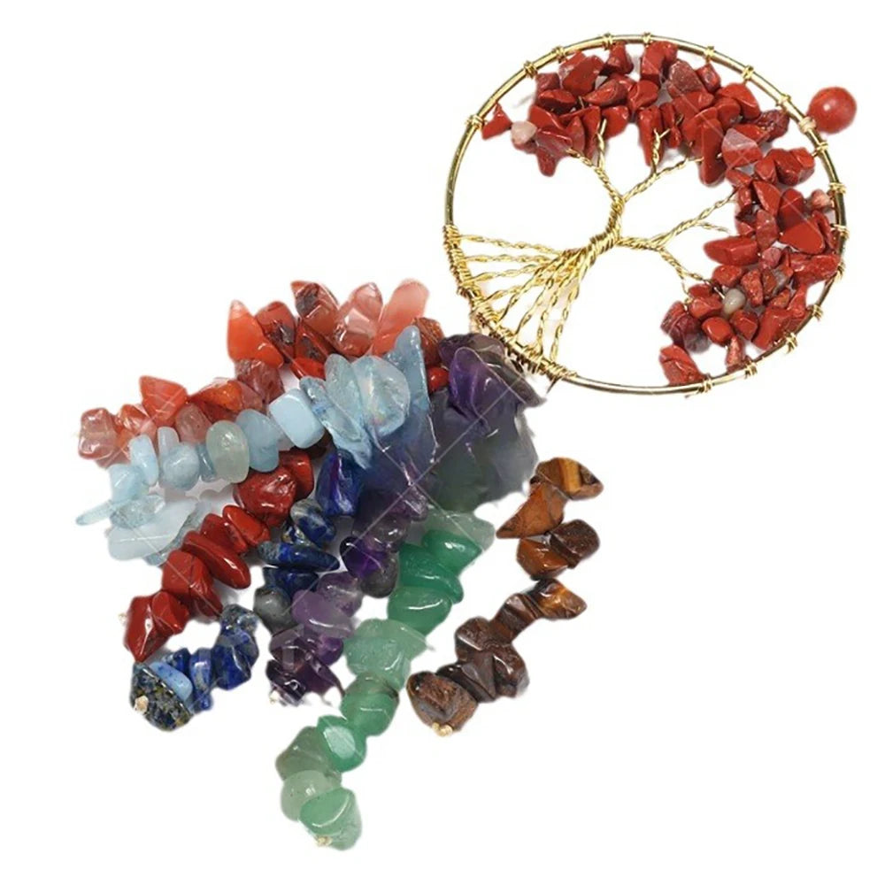 7 Chakra Tree of Life Hanging Ornament With Chip Stones Tassel