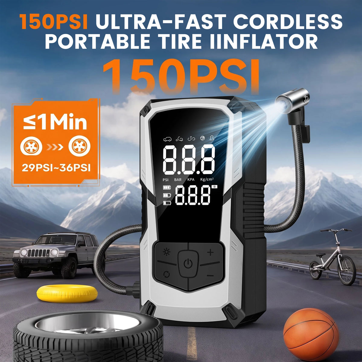 STSCELZ 2-in-1 Car Jump Starter with Air Compressor, 150 PSI Portable Battery Booster, Digital Tire Inflator for 12V Cars