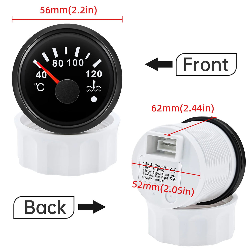 52mm Water Temperature Gauge with Flash Alarm | 40-120℃ Red LED Water Temp Meter for alternate view