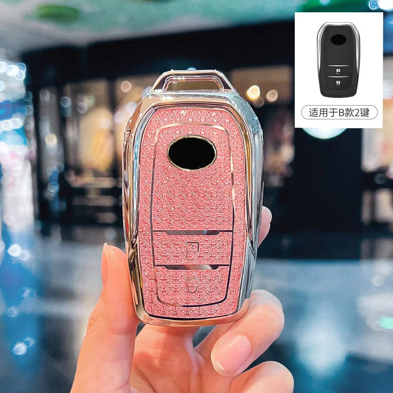 Diamond Pink for Toyota CHR Hilux Fortuner Land Cruiser 200 Camry Corolla Crown RAV4 Highland Remote Car  Key Case Cover Fob Bag