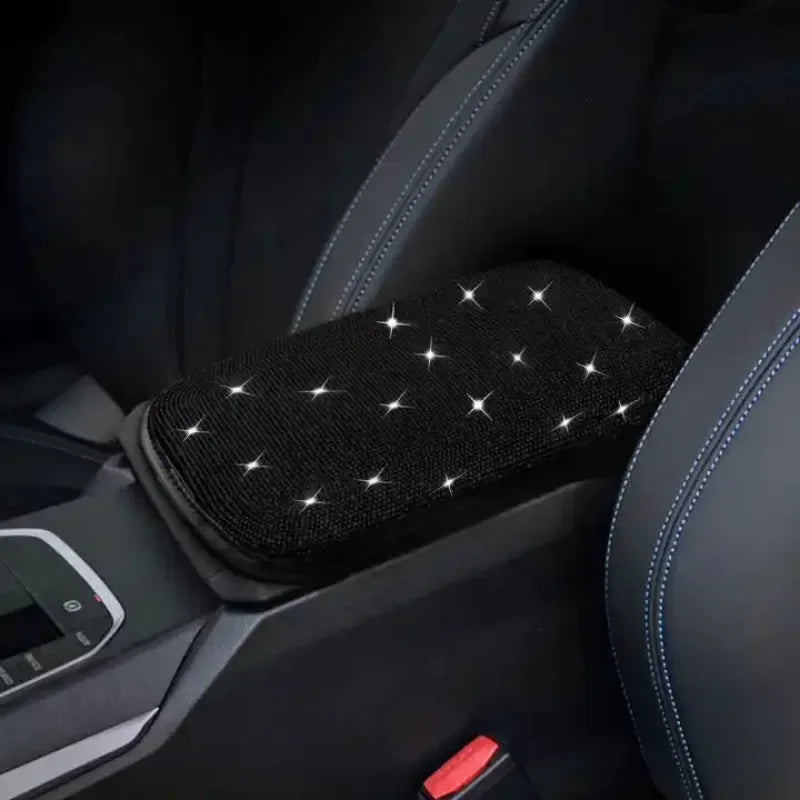 Bling Car Armrest Cover Auto Center Console Protective Cover Crystal Rhinestone Arm Re close-up view