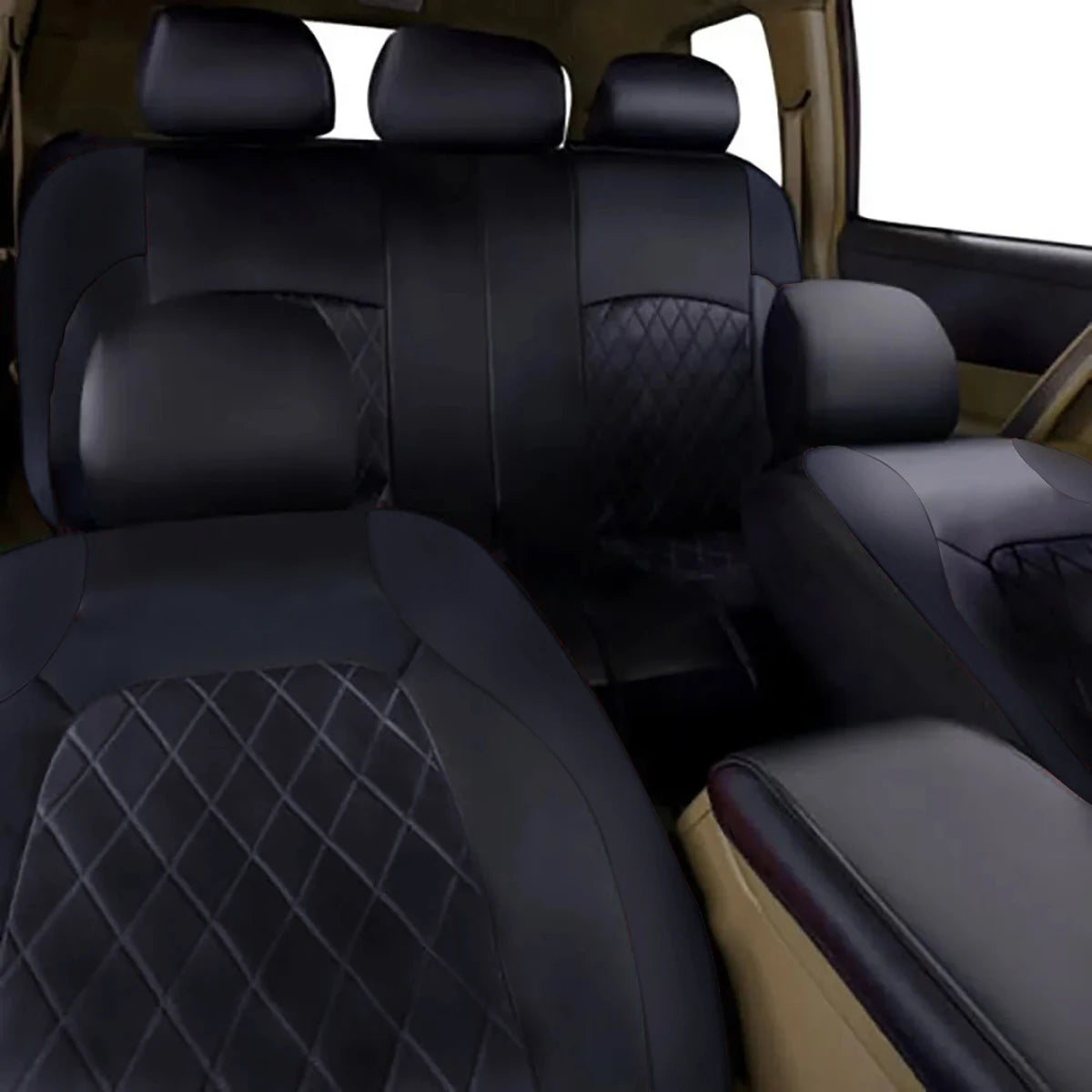 All Season Quited PU Leather Car Seat Cover Full Surrounded Seat Protector Waterproof close-up view