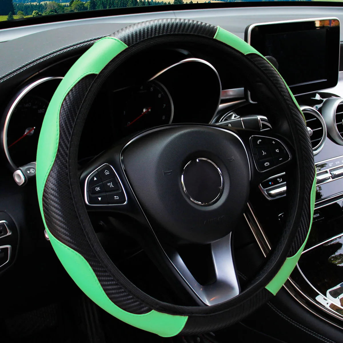 Car Steering Wheel Cover Breathable Anti Slip PU Leather Steering Covers Suitable 3 additional angle