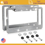 2PCS Stainless Steel License Plate Frame for Cars US-Spec Bling License Plate Frame Glitter Crystal Sparkling Rhinestone Caps