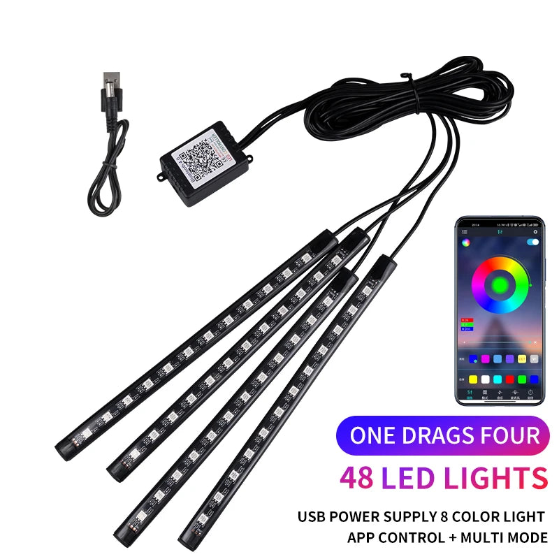 Neon LED Car Interior Ambient Foot Strip Light Kit Accessories RGB Backlight Remote additional angle