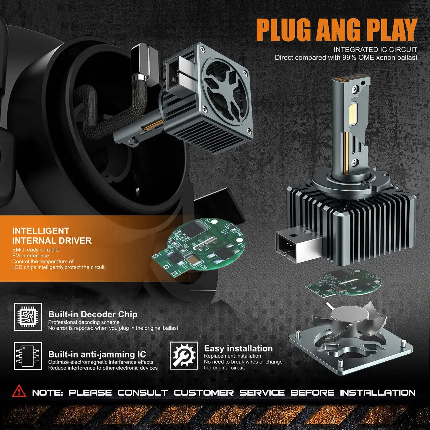 TCYATO 45W D1S D2S D3S D4S LED Headlights | Plug and Play CANBUS No Error alternate view