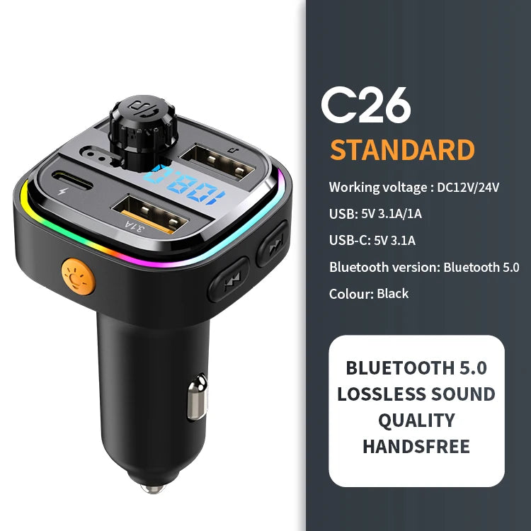 Bluetooth 5.0 FM Transmitter Handsfree Car Radio Modulator MP3 Player With 22.5W USB S close-up view