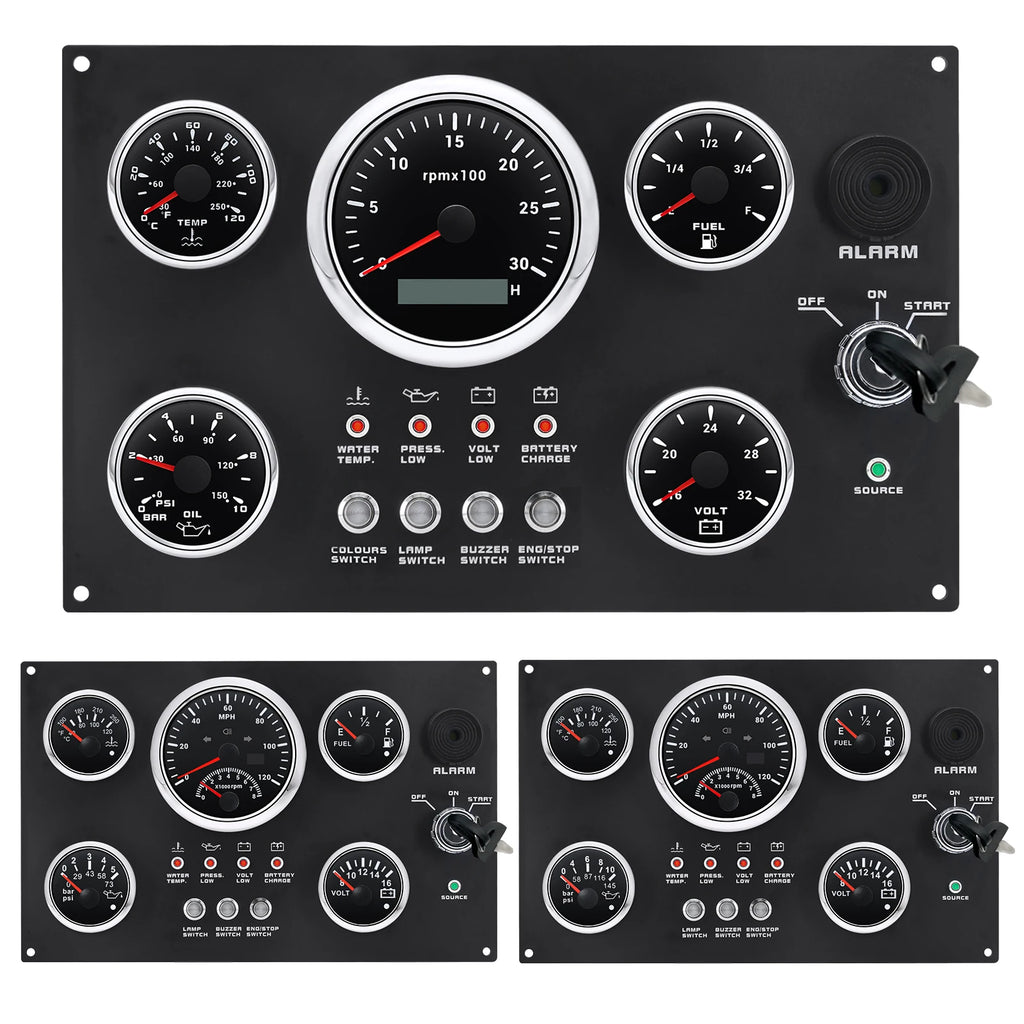 Car Boat Diesel Engine Inboard Outboard Instrument Panel with 5 Gauge Set 85mm GPS Speed Meter Tachometer Fuel Oil Pressure Volt
