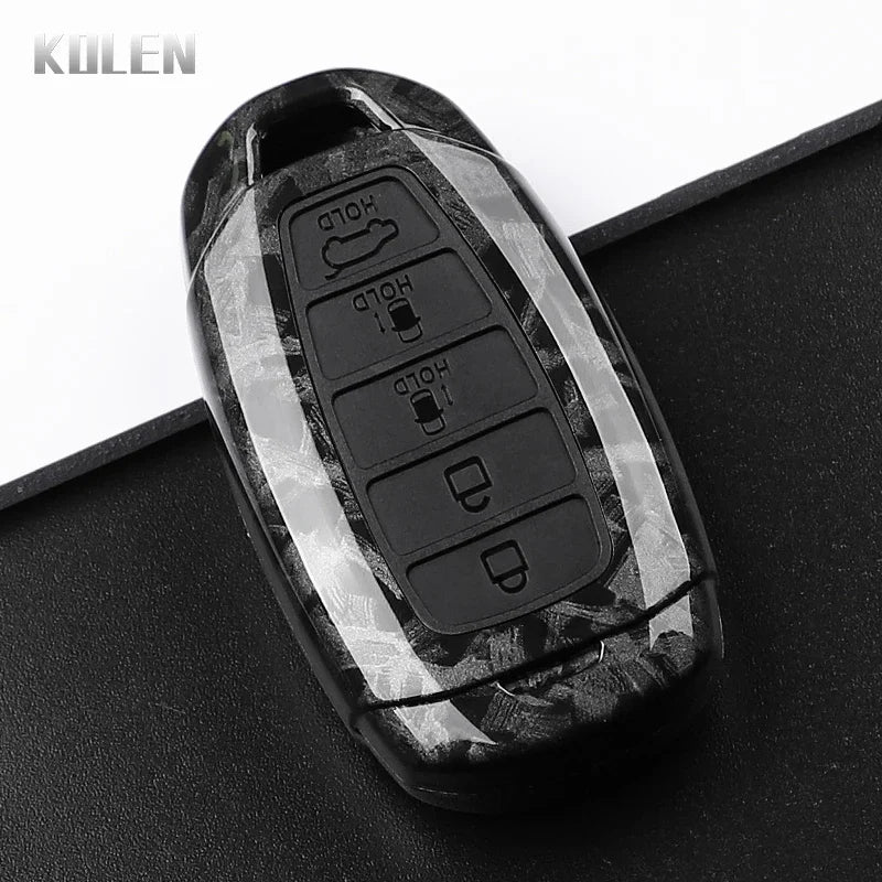 ABS Carbon Fiber Style Car Key Case Cover For Hyundai i30 ix25 Elantra KONA Solaris Azera Grandeur TM Accent Santa Fe Keychain