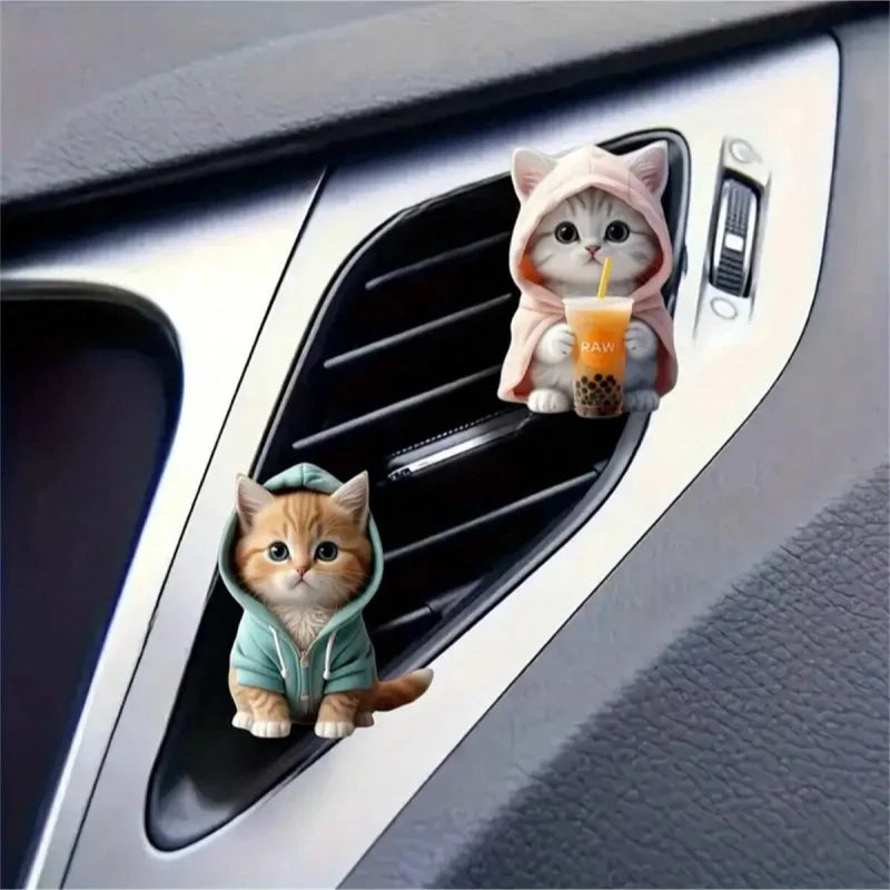 Cute Cat Acrylic Vent Clip for Car Air Conditioner Vents, Compressed Scented Pieces - Decorative Car Air Freshener Clip