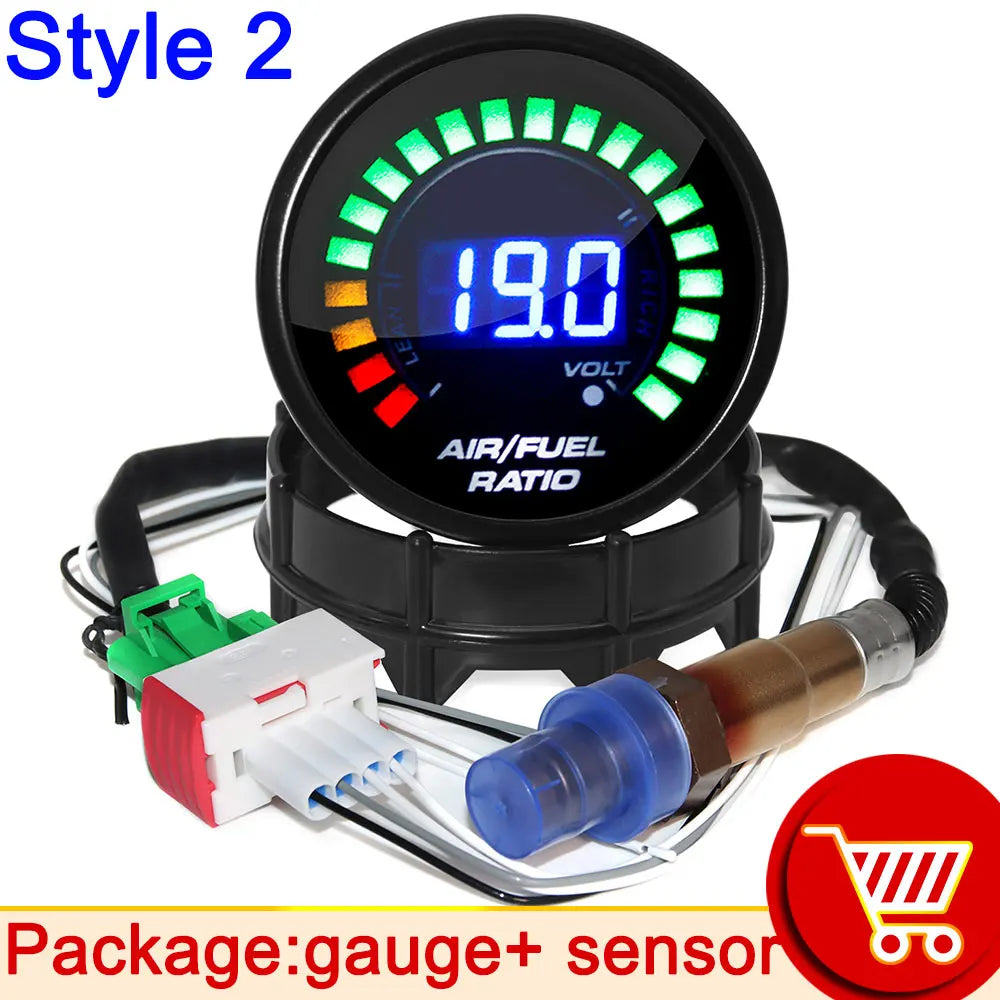 Digital Air Fuel Ratio Gauge 52mm | Narrowband O2 Sensor for 12V Car Voltmeter 2 in 1 detail view