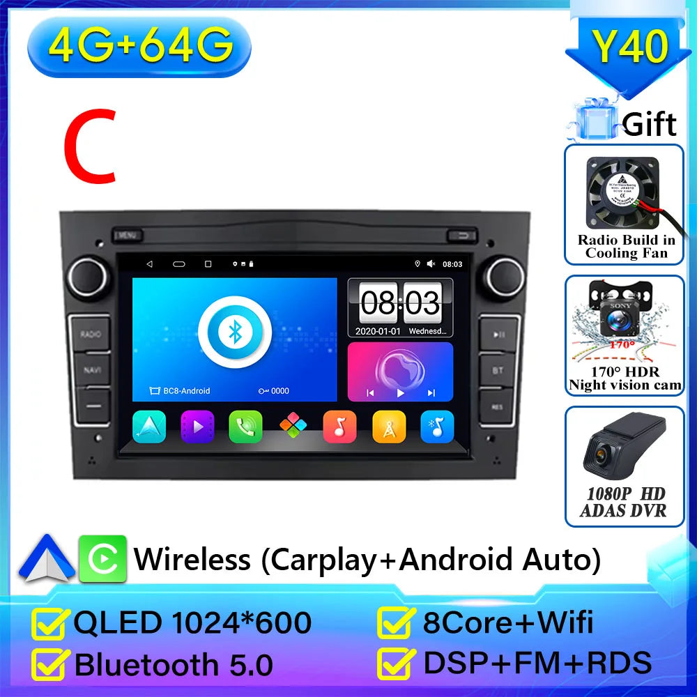 Car Radio Android Auto For Opel Corsa C D Vivaro Astra H J Vectra Antara Zafira Meriva G detail view