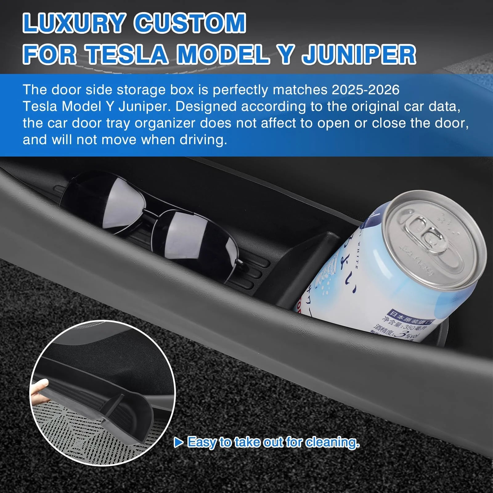 Door Side Storage Box | Armrest Tray Organizer for 2025 2026 Tesla Model Y Juniper Mo lifestyle view