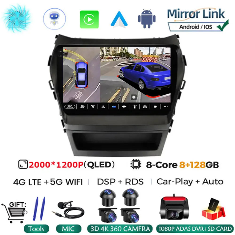 Android 16 Car Radio for Hyundai Santa Fe 2013-2017 | GPS Navigation Stereo close-up view